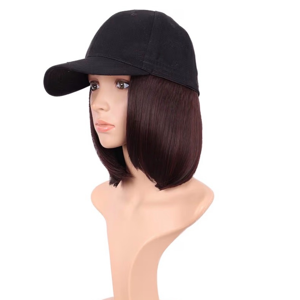 Short Straight Bob Wig Resistant Synthetic Hair Extension Baseball Hat Wig - Picture 4 of 6